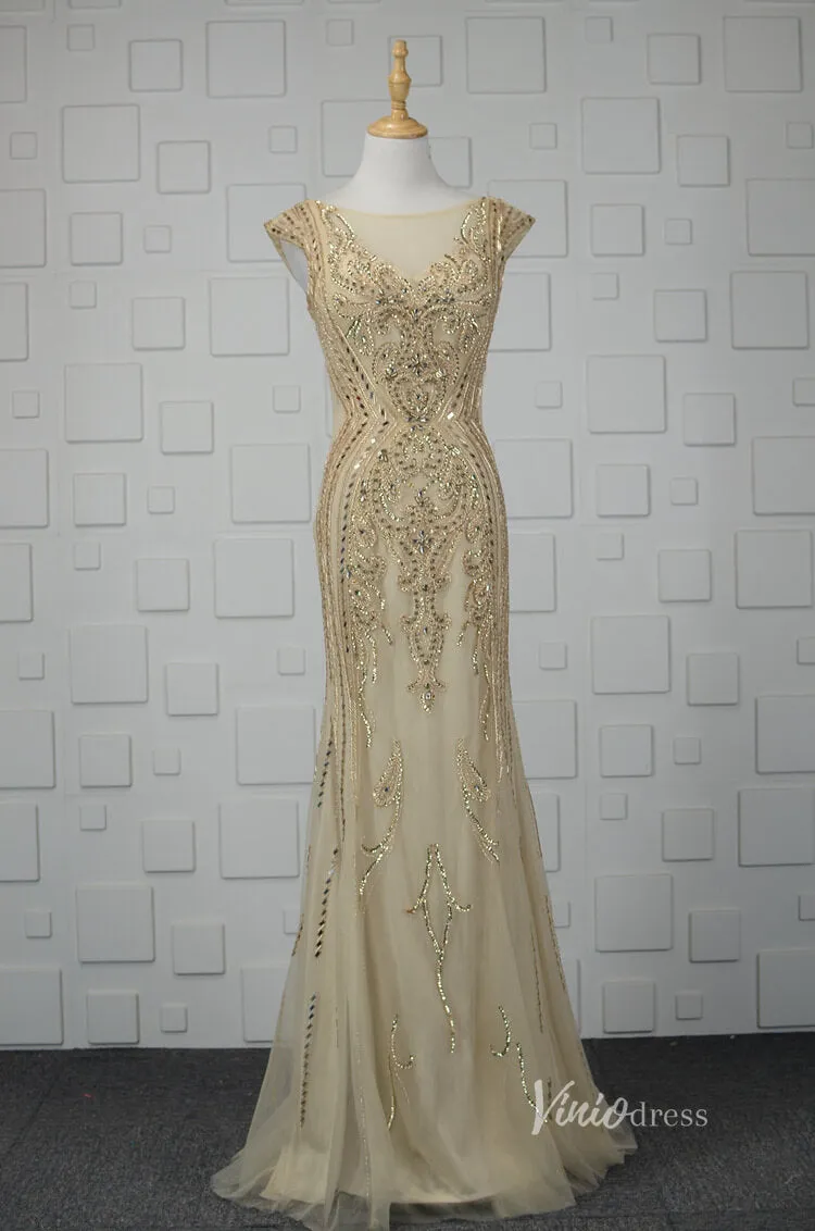 20s Gold Evening Dress Beaded Prom Dresses 2022 FD2669