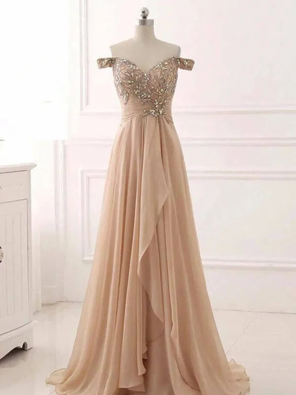 A-line off shoulder chiffon long elegant  Prom Dresses, Fashion Gown,PDY0209