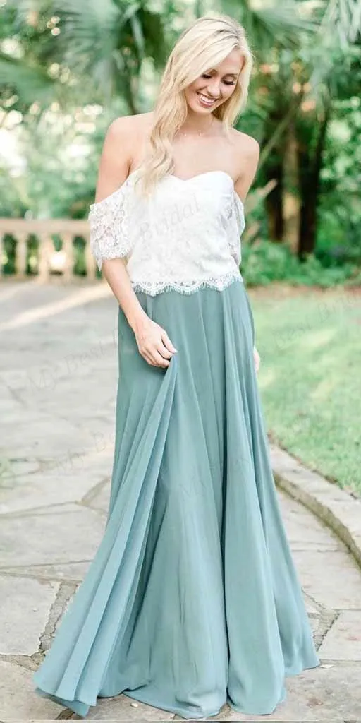 A-line Off-the-Shoulder Green Chiffon Bridesmaid Dresses,Cheap Bridesmaid Dresses,WGY0385