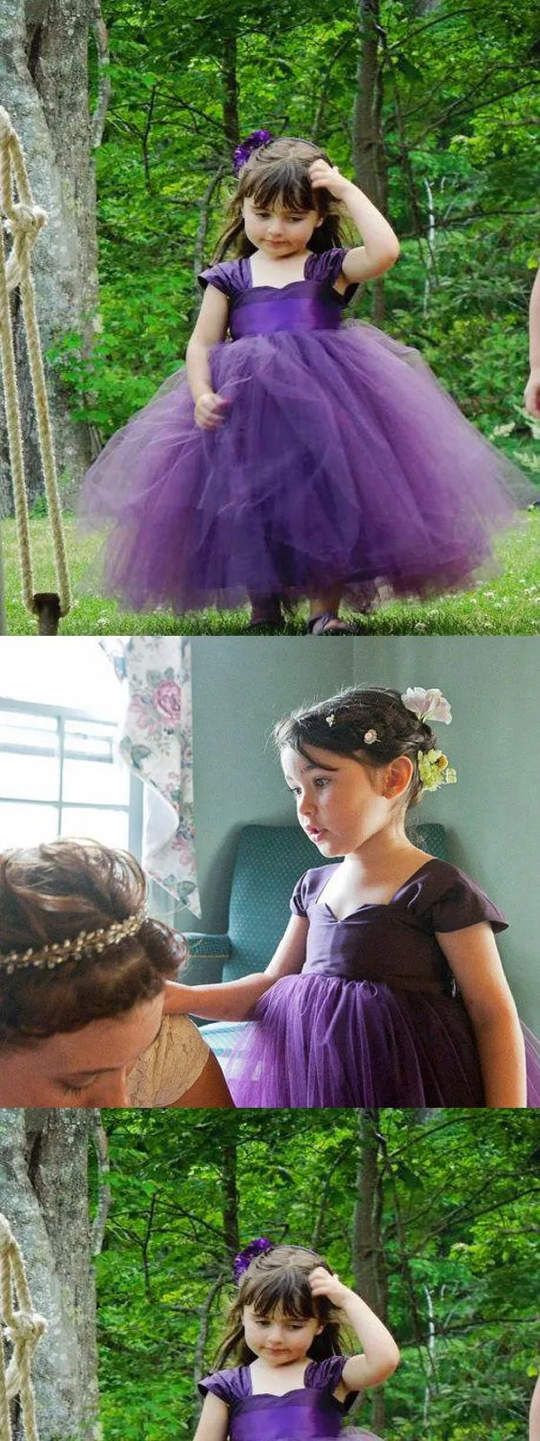 A-line Purple Halter Tulle Flower Girl Dresses With Belt,Cheap Toddler Flower Girl Dresses,FGY0198