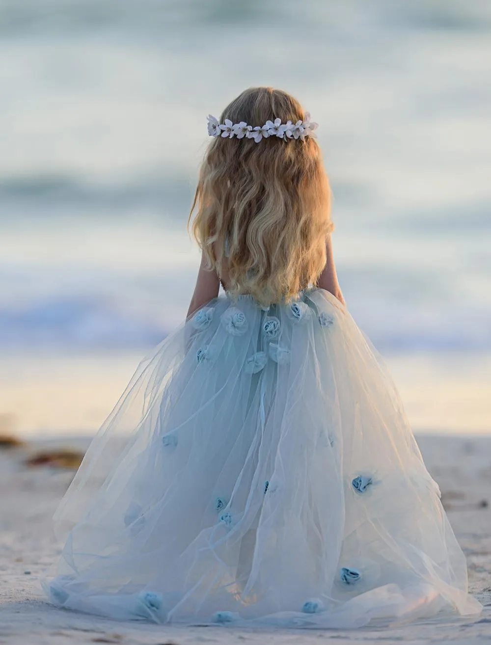 A-line Sky Blue Tulle Long Flower Girl Dresses,Cheap Flower Girl Dresses ,FGY0242