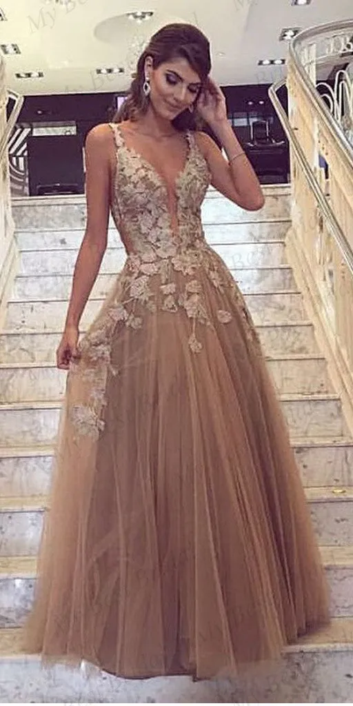 A-line V-neck Lace Evening Dresses ,Cheap Prom Dresses,PDY0606