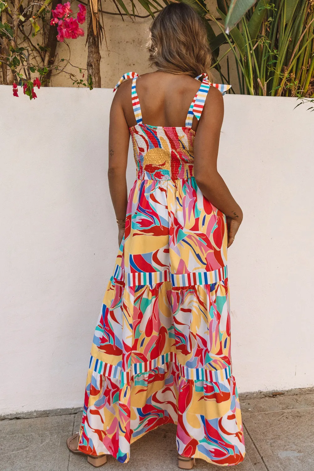 Abstract Striped Trim Maxi Sundress