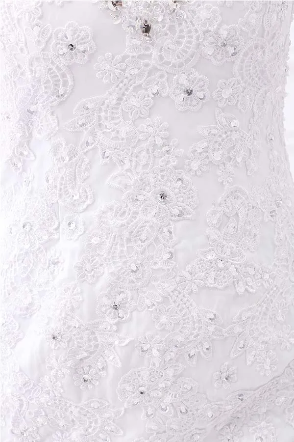 Alfa Bridal White V-neck Sleeveless Mermaid Lace Beaded Rhinestones Wedding Dresses (AW003)