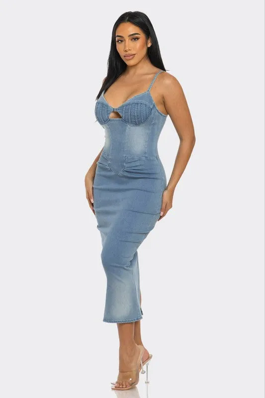 Allure Me- Light Washed Denim Fashion Dress