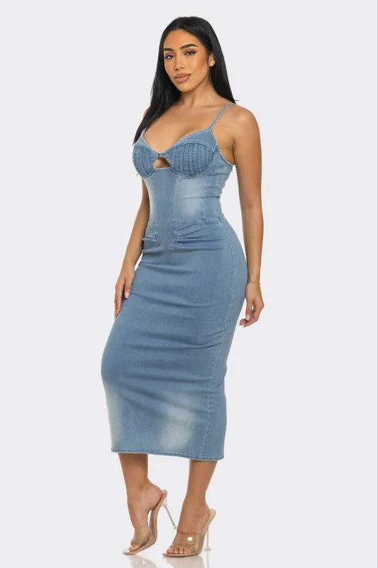 Allure Me- Light Washed Denim Fashion Dress