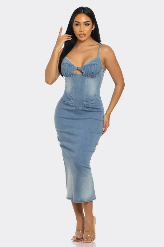 Allure Me- Light Washed Denim Fashion Dress