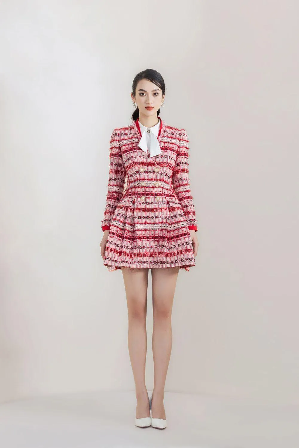 Annette A-line Fringed Tweed Mini Dress