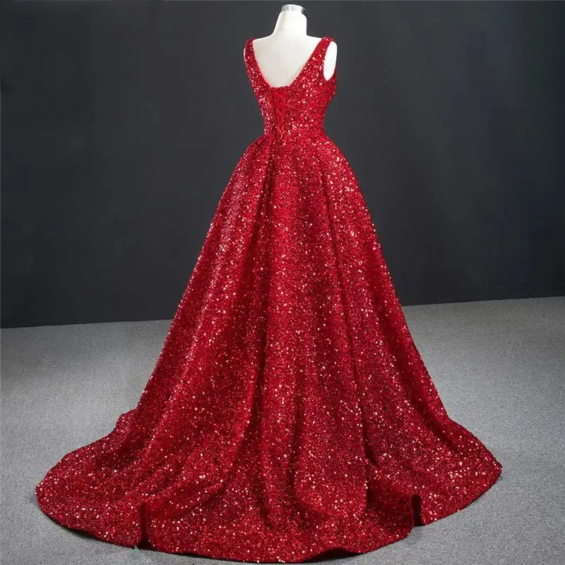 Audrey Red Sequins Luxury Formal Gown