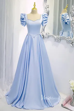 Baby Blue A-line Prom Dresses with Bow on Back FD2634