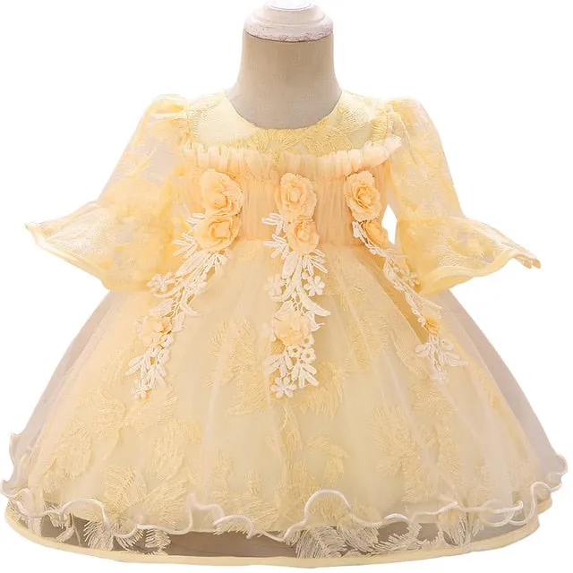 Baby Girls Party Pink Flower Infant Dresses Princess Baby Christening Dress