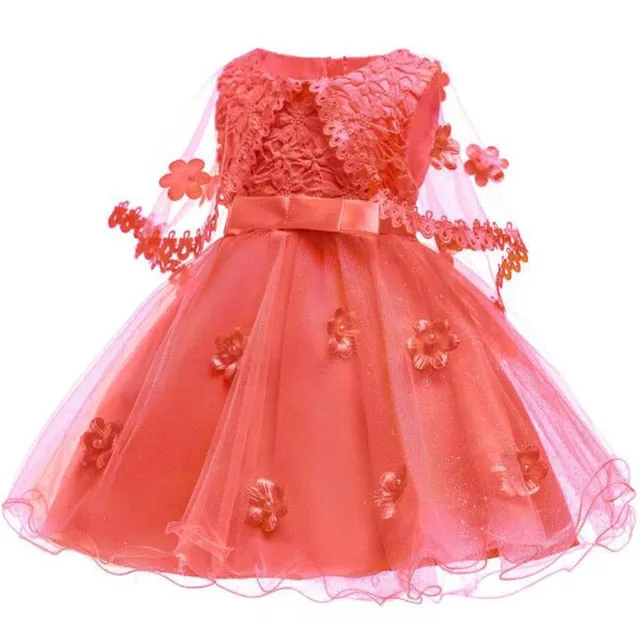 Baby Girls Party Pink Flower Infant Dresses Princess Baby Christening Dress