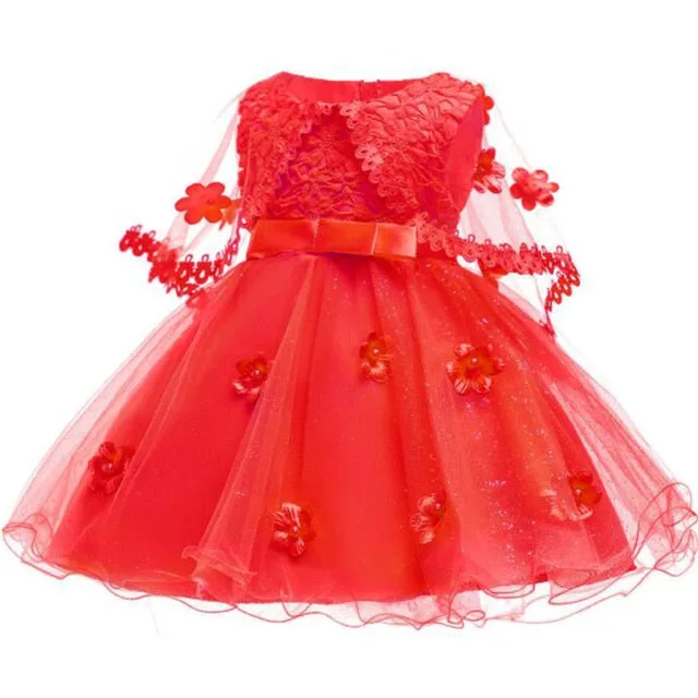 Baby Girls Party Pink Flower Infant Dresses Princess Baby Christening Dress