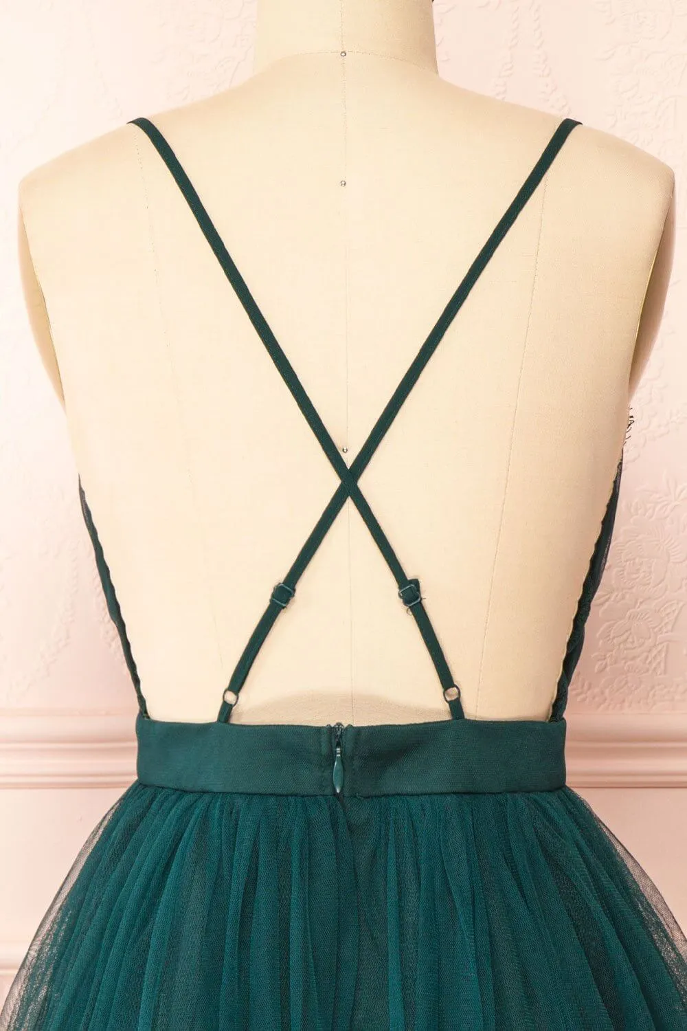 Backless Emerald Green Homecoming Dress Tulle Short Party Dress SD1091