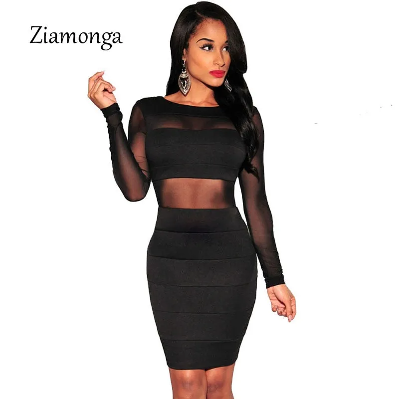 Bandage Dress New Winter Black White Dress Long Sleeve Dresses