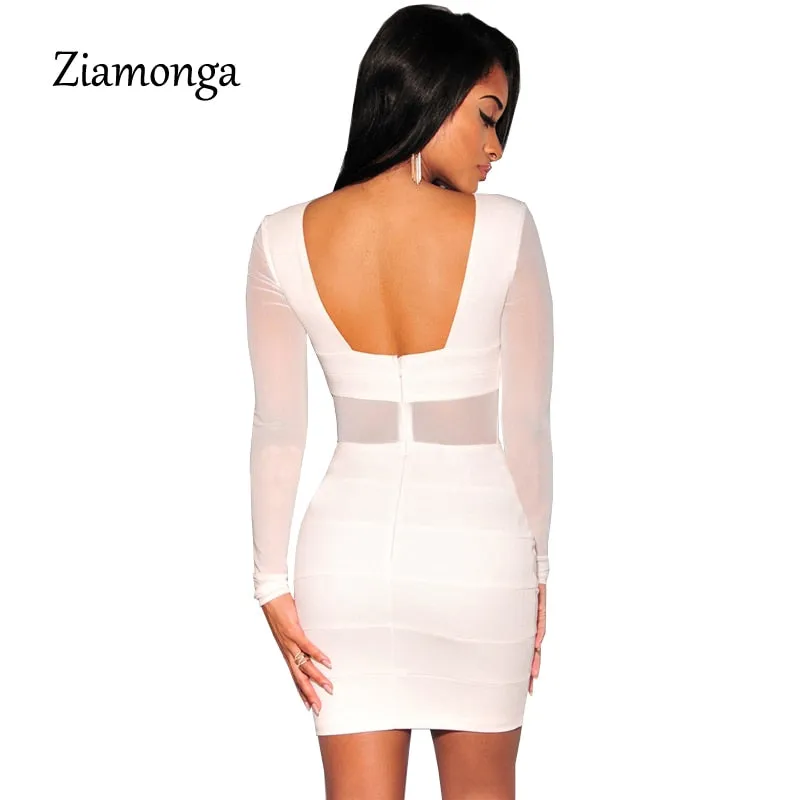 Bandage Dress New Winter Black White Dress Long Sleeve Dresses