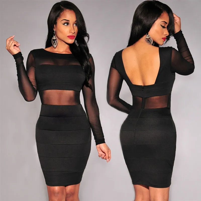 Bandage Dress New Winter Black White Dress Long Sleeve Dresses