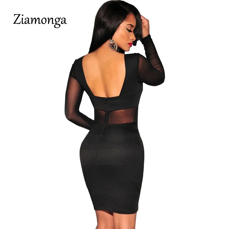 Bandage Dress New Winter Black White Dress Long Sleeve Dresses