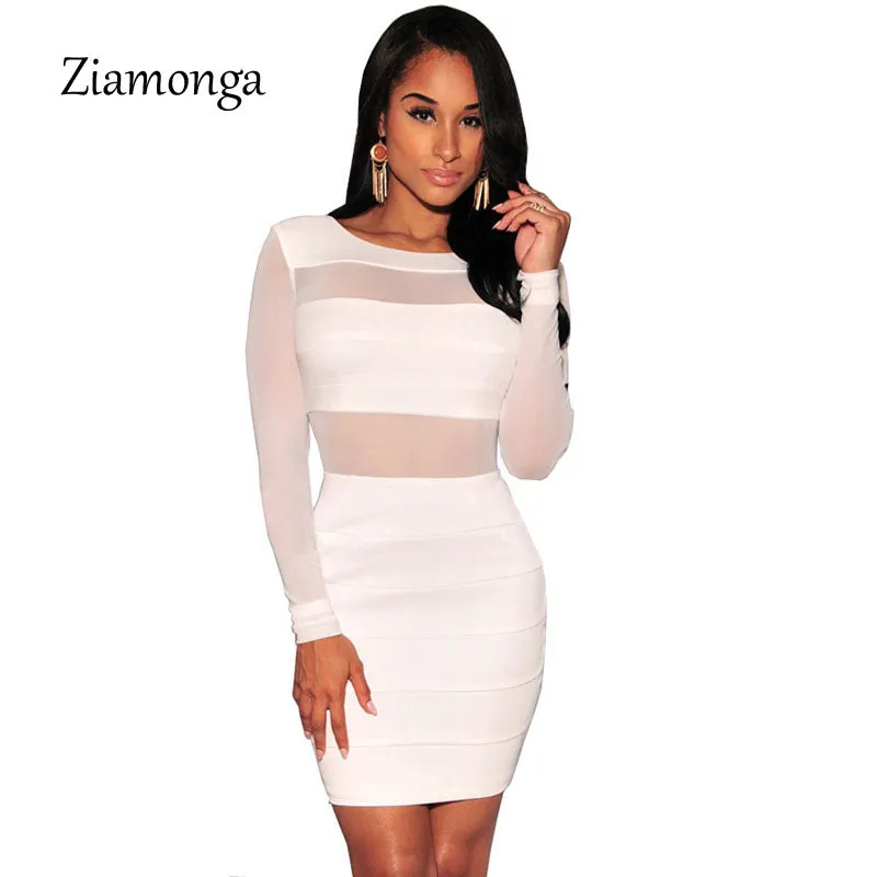 Bandage Dress New Winter Black White Dress Long Sleeve Dresses