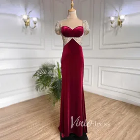 Beaded Burgundy Velvet Prom Dresses Sweetheart Neck Sheath Evening Dress 20028