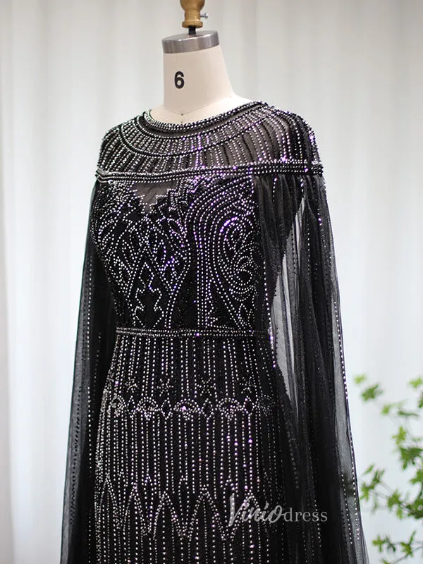 Beaded Cape Sleeve Evening Gowns Mother of the Bride Dresses 20063