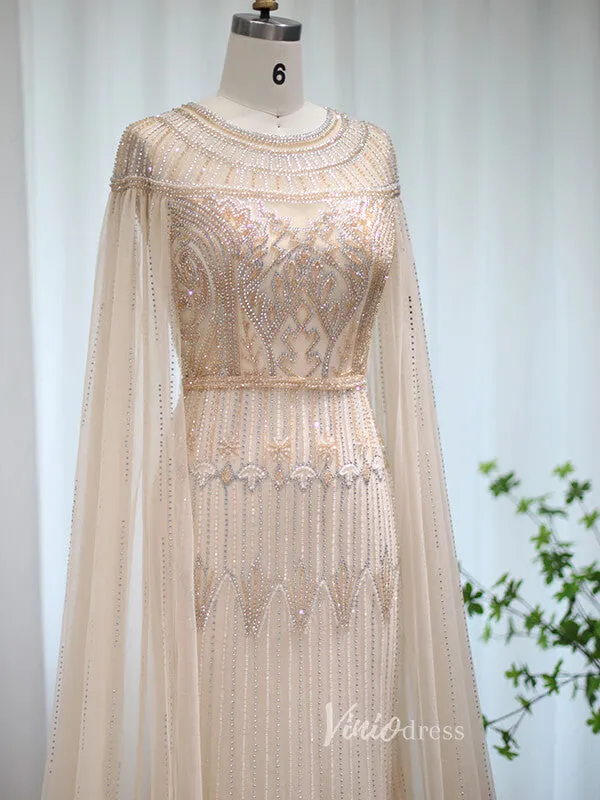 Beaded Cape Sleeve Evening Gowns Mother of the Bride Dresses 20063