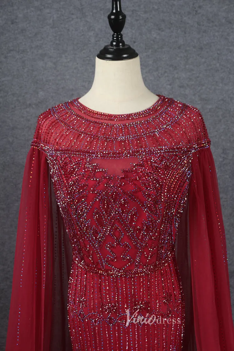 Beaded Cape Sleeve Evening Gowns Mother of the Bride Dresses 20063