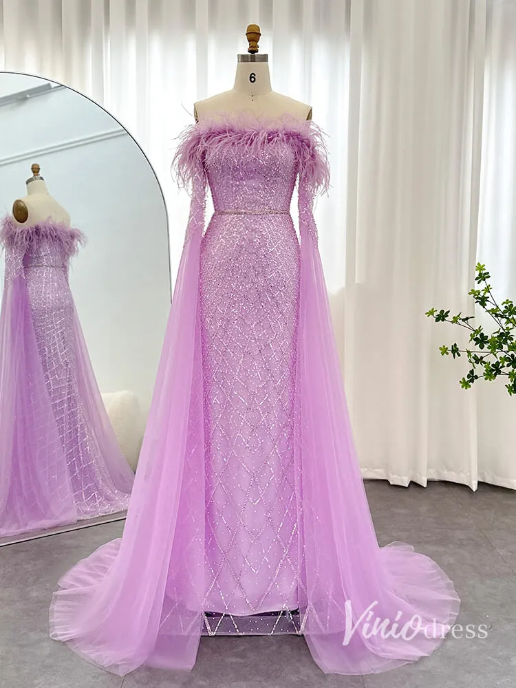 Beaded Mermaid Evening Dresses Extra Long Sleeve Pageant Dress AD1160