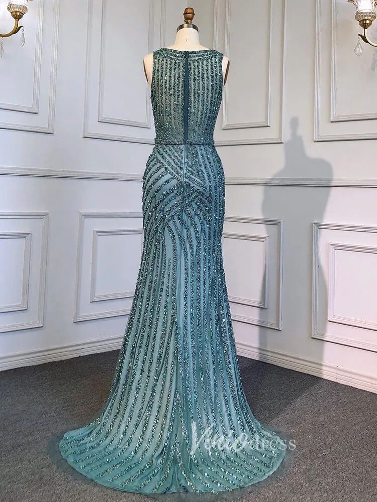 Beaded Mermaid Prom Dresses with Detachable Cape Evening Dress 20015