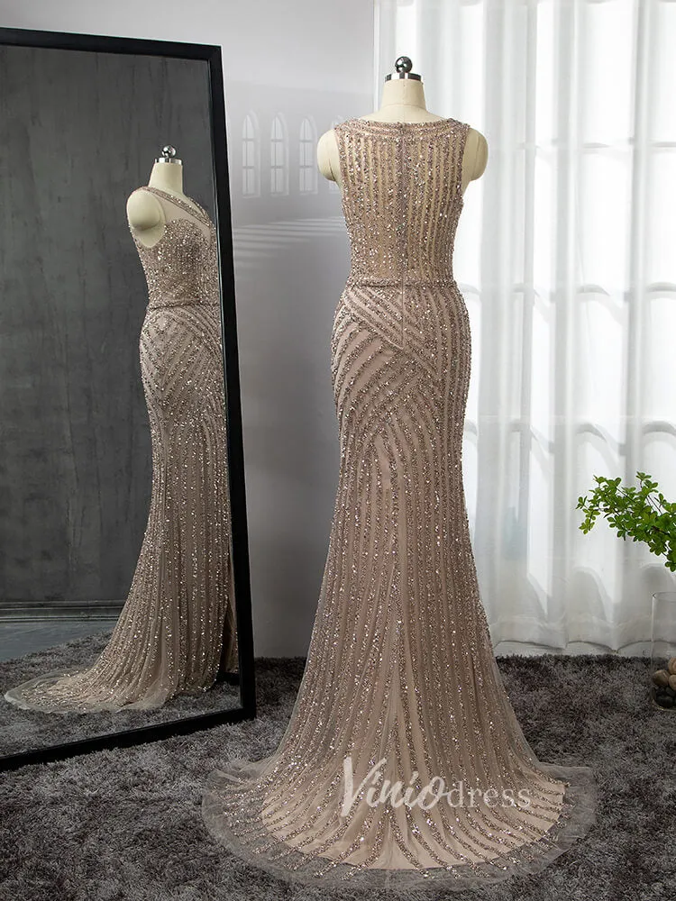 Beaded Mermaid Prom Dresses with Detachable Cape Evening Dress 20015