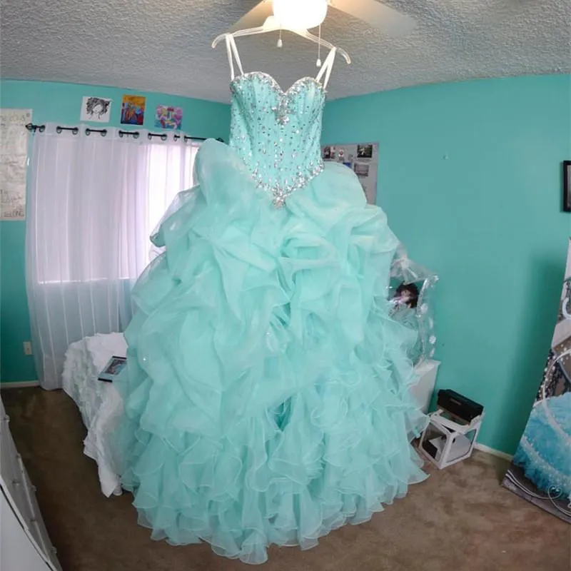 Beaded Sweetheart Light Blue Quinceanera Dresses Ball Gowns Organza Layered