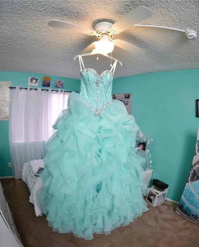 Beaded Sweetheart Light Blue Quinceanera Dresses Ball Gowns Organza Layered