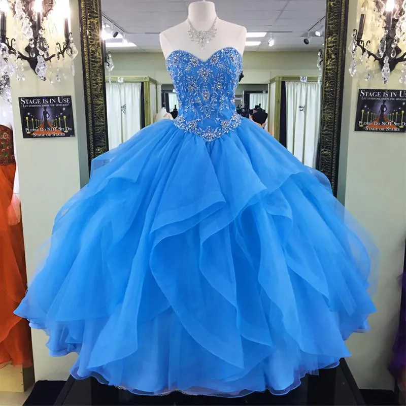 beaded sweetheart organza ruffles turquoise quinceanera dresses ball gowns