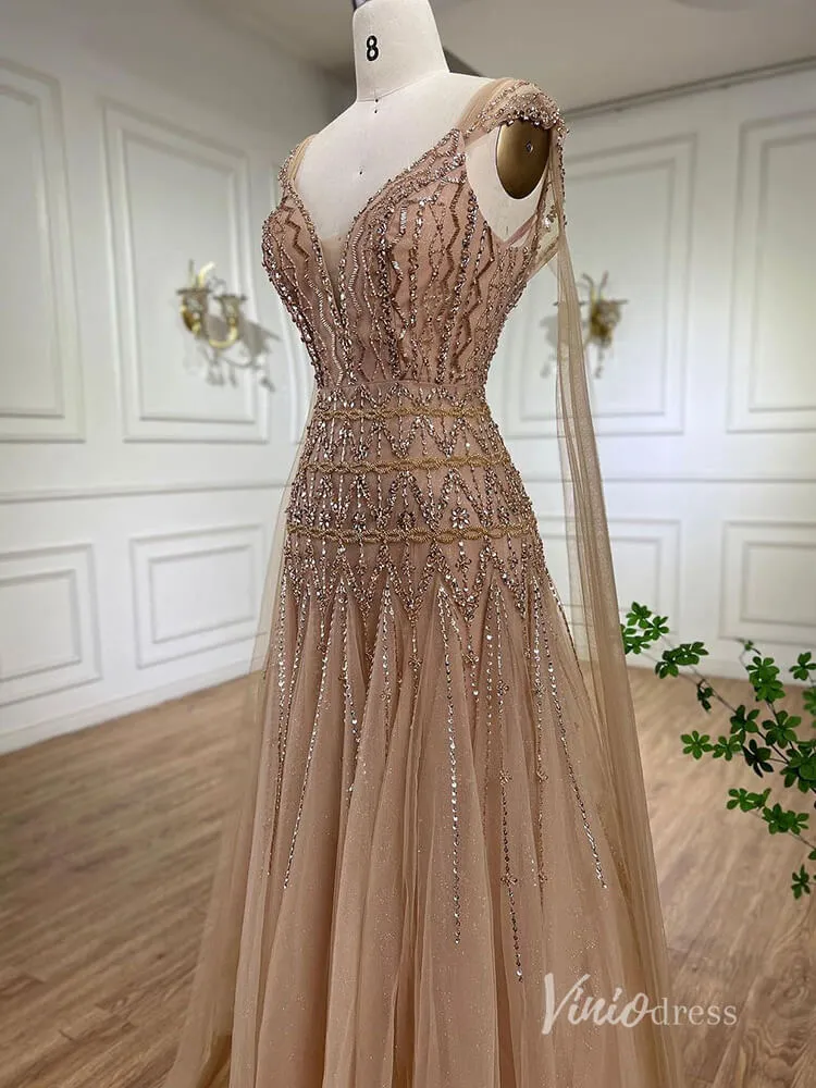 Beaded Tea-Length Evening Dresses Spaghetti Strap Prom Dress AD1136