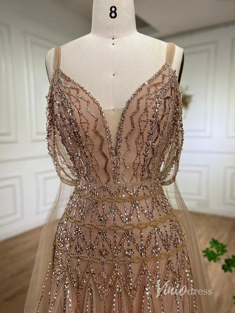 Beaded Tea-Length Evening Dresses Spaghetti Strap Prom Dress AD1136