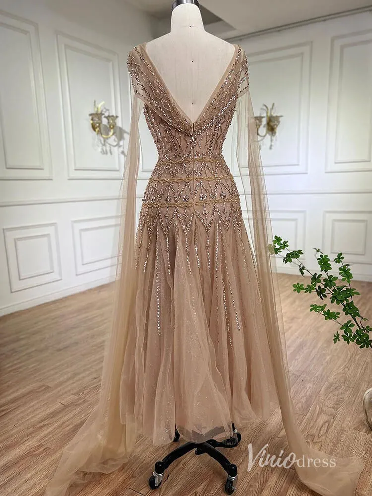 Beaded Tea-Length Evening Dresses Spaghetti Strap Prom Dress AD1136