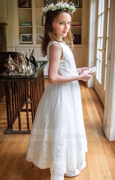 Beautiful Little Flower Girl Dresses with Bow Sash Jewel Satin Tulle Dress,BD99767