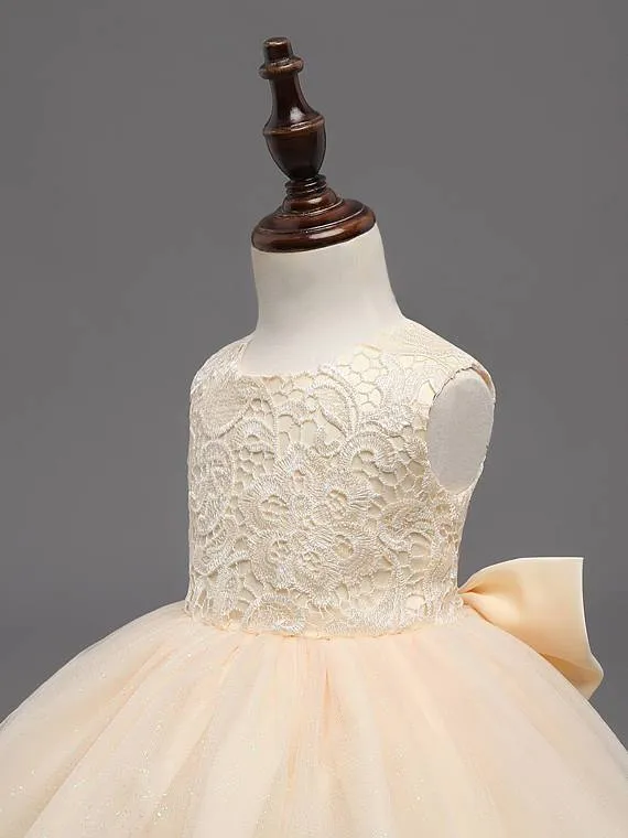 Beige Lace Top Sleeveless Flower Girl Dresses, Popular Tulle Flower Girl Dresses,  FG039