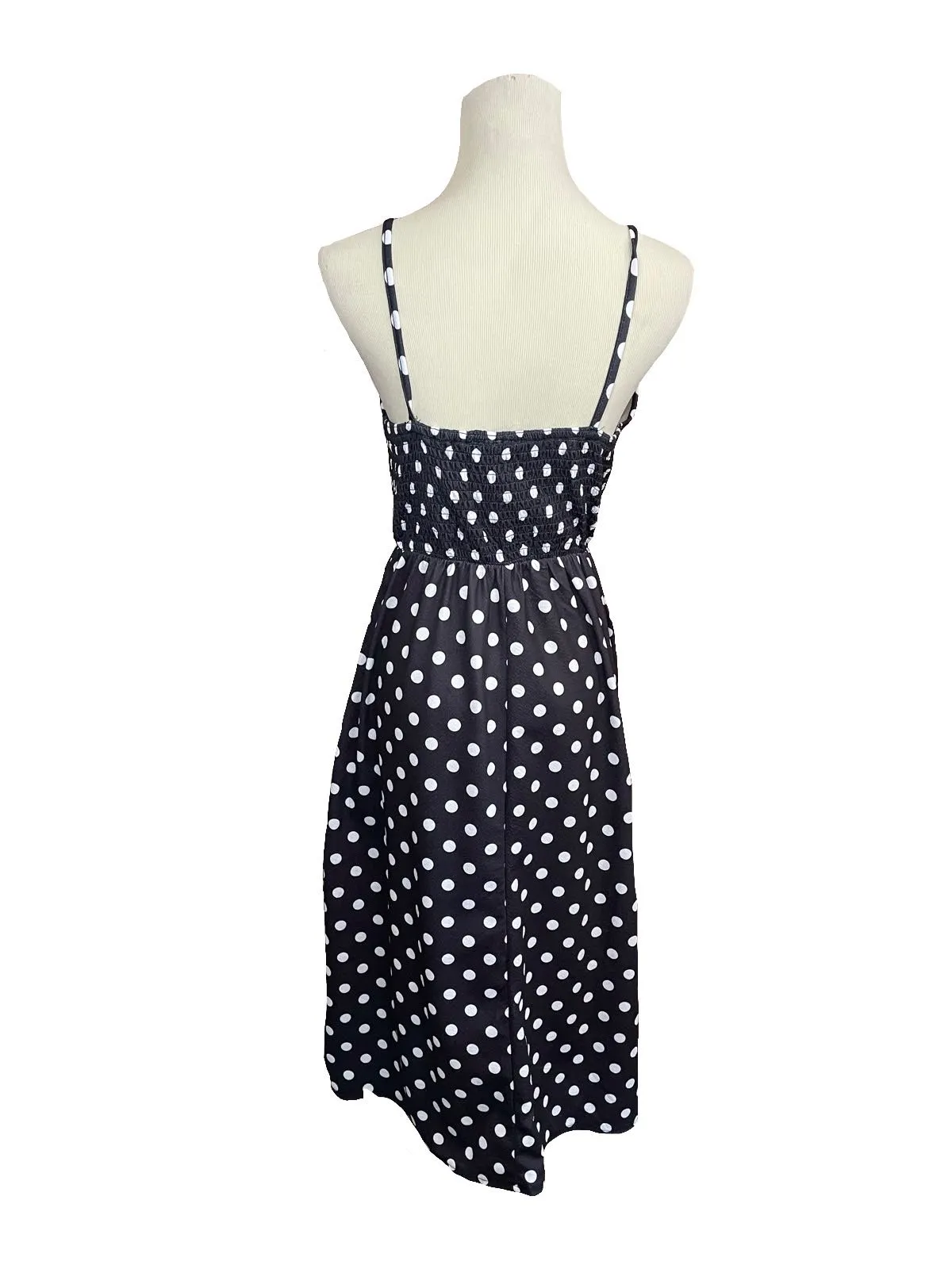 Black and White Polka Dot Print Button Down Sun Dress