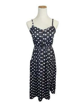 Black and White Polka Dot Print Button Down Sun Dress