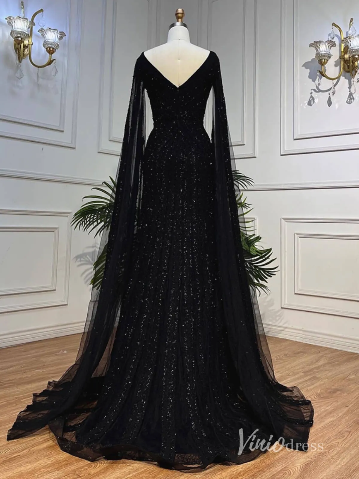 Black Beaded Evening Dresses Extra Long Sleeve Mother of the Bride Dresses AD1123