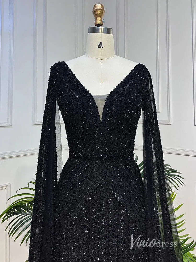 Black Beaded Evening Dresses Extra Long Sleeve Mother of the Bride Dresses AD1123