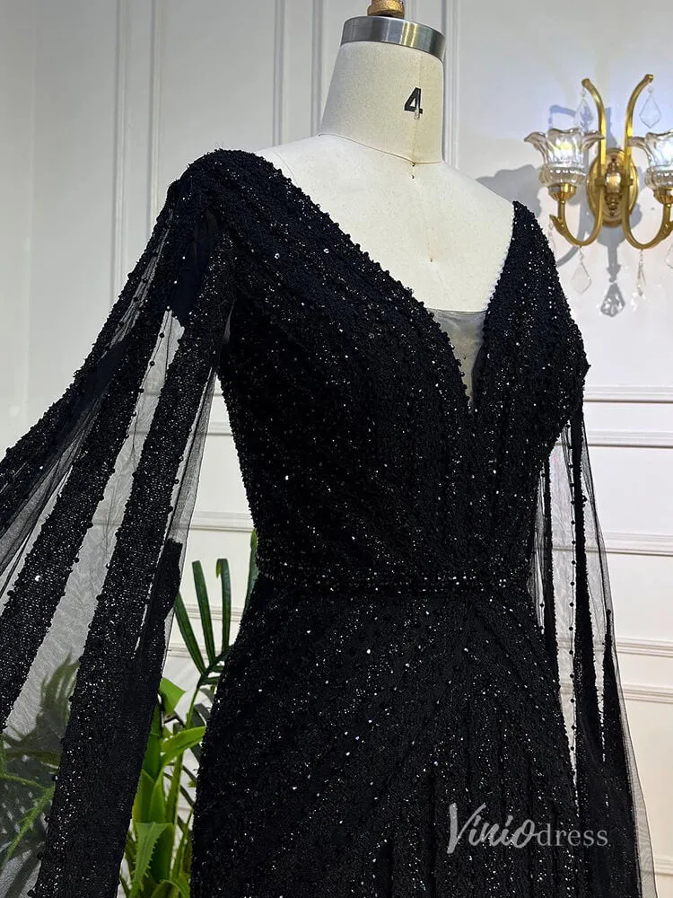 Black Beaded Evening Dresses Extra Long Sleeve Mother of the Bride Dresses AD1123