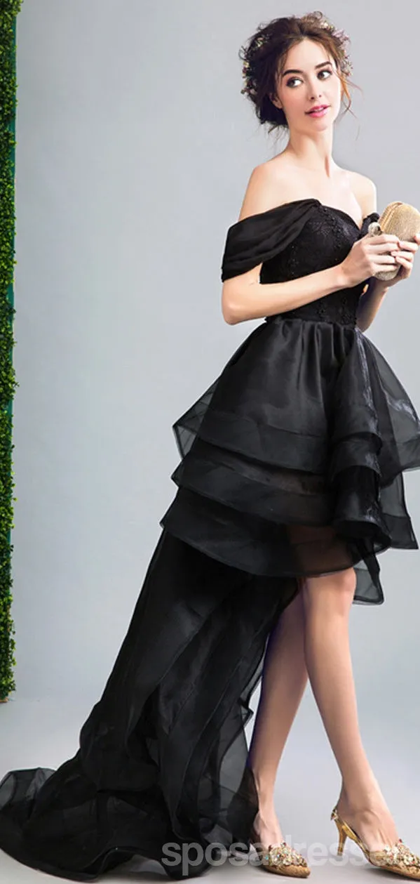 Black Off Shoulder High Low Homecoming Dresses,Cheap Short Prom Dresses,CM923