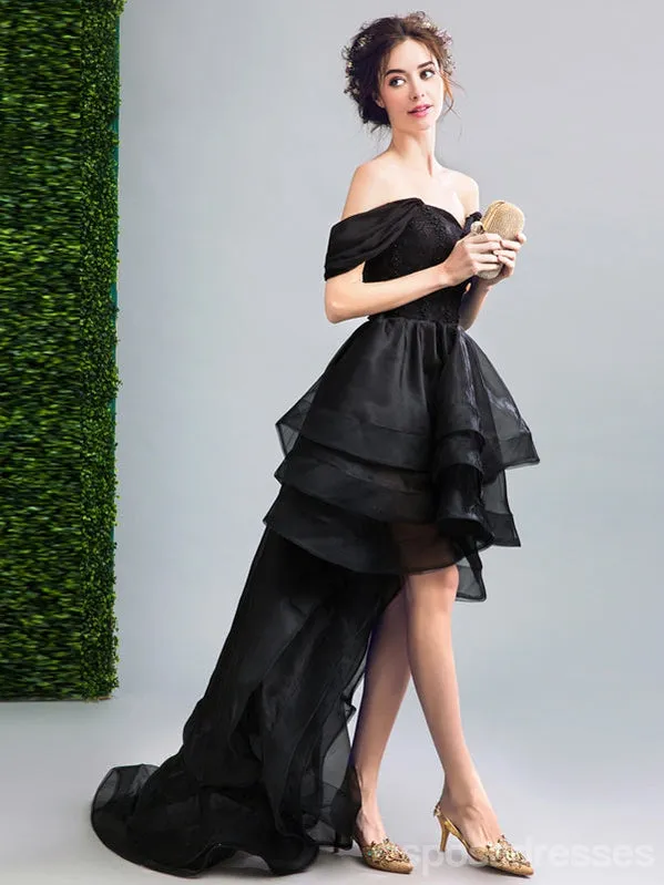 Black Off Shoulder High Low Homecoming Dresses,Cheap Short Prom Dresses,CM923