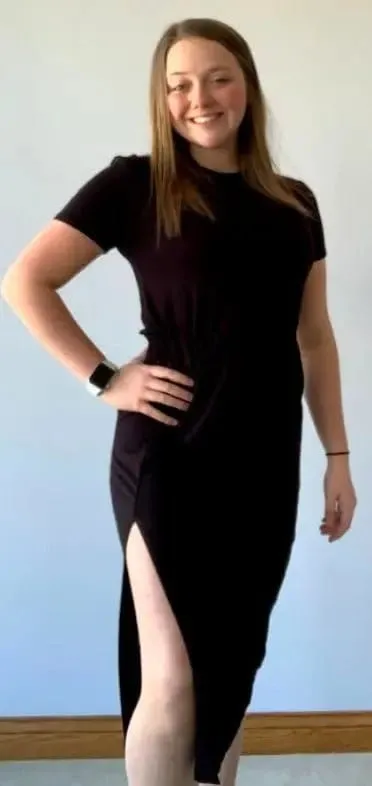 Black short sleeve midi dress