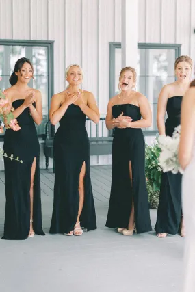 Black Strapless Long Bridesmaid Dresses,BD240807