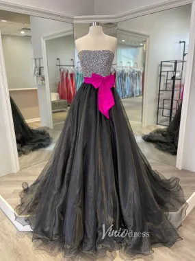 Black Strapless Prom Dresses Beaded Evening Gown FD3050