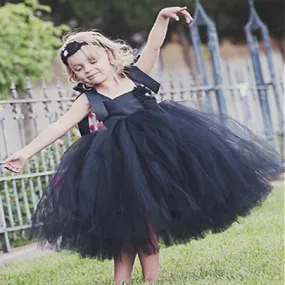 Black Tulle Spaghetti Straps Tutu Flower Girl Dresses,Cheap Older Flower Girl Dresses,FGY0186