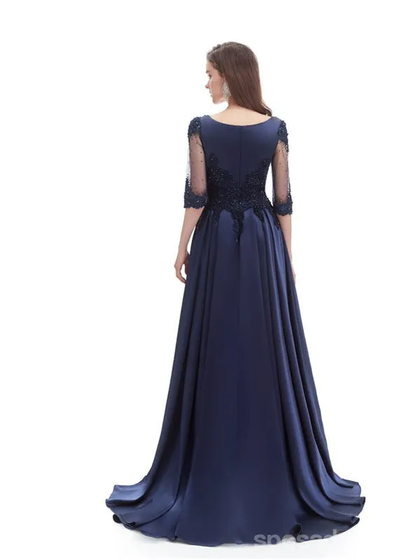 Blue A-line Half Sleeves V-neck Long Prom Dresses Online,Evening Party Dresses,12776